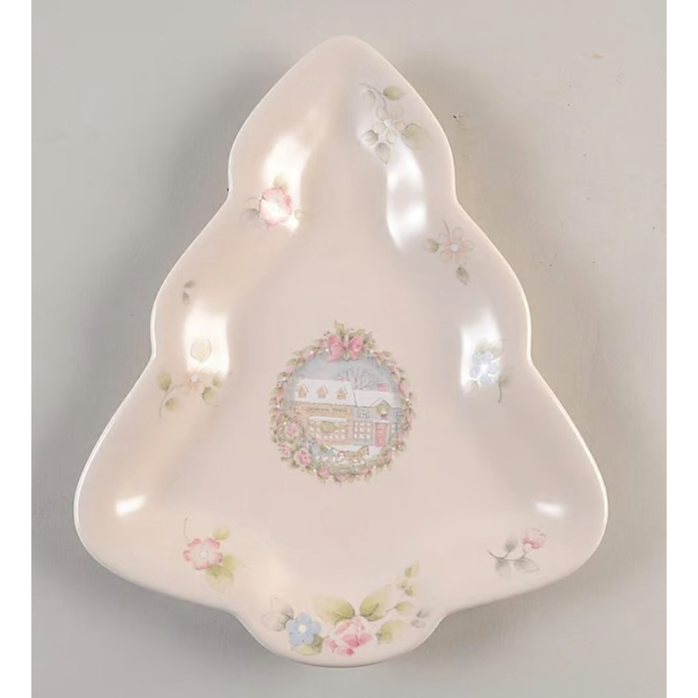 Vintage Pfaltzgraff Tea Rose Christmas Tree Shaped Plate Candy Dish 10.5"X8.5"